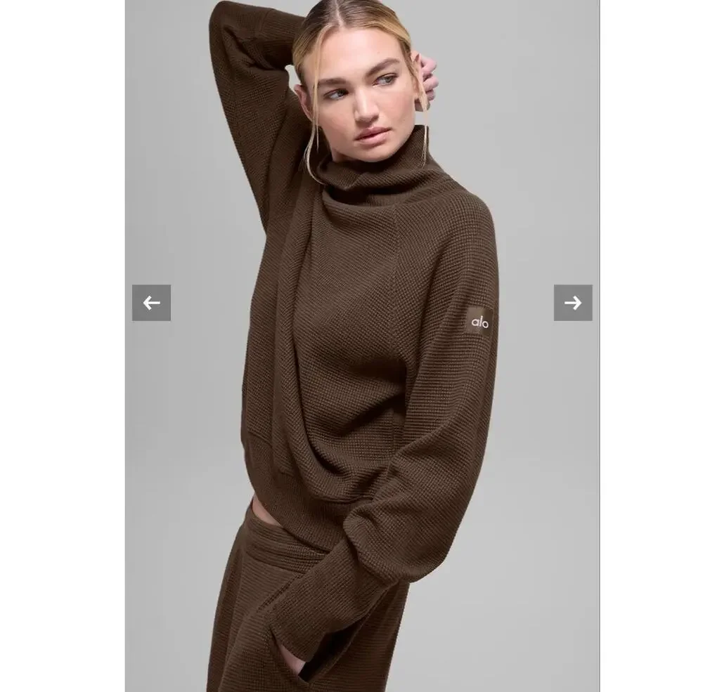 Alo Women XXS Waffle Weekend Escape Mock Neck Long Sleeve Athleisure Comfortable